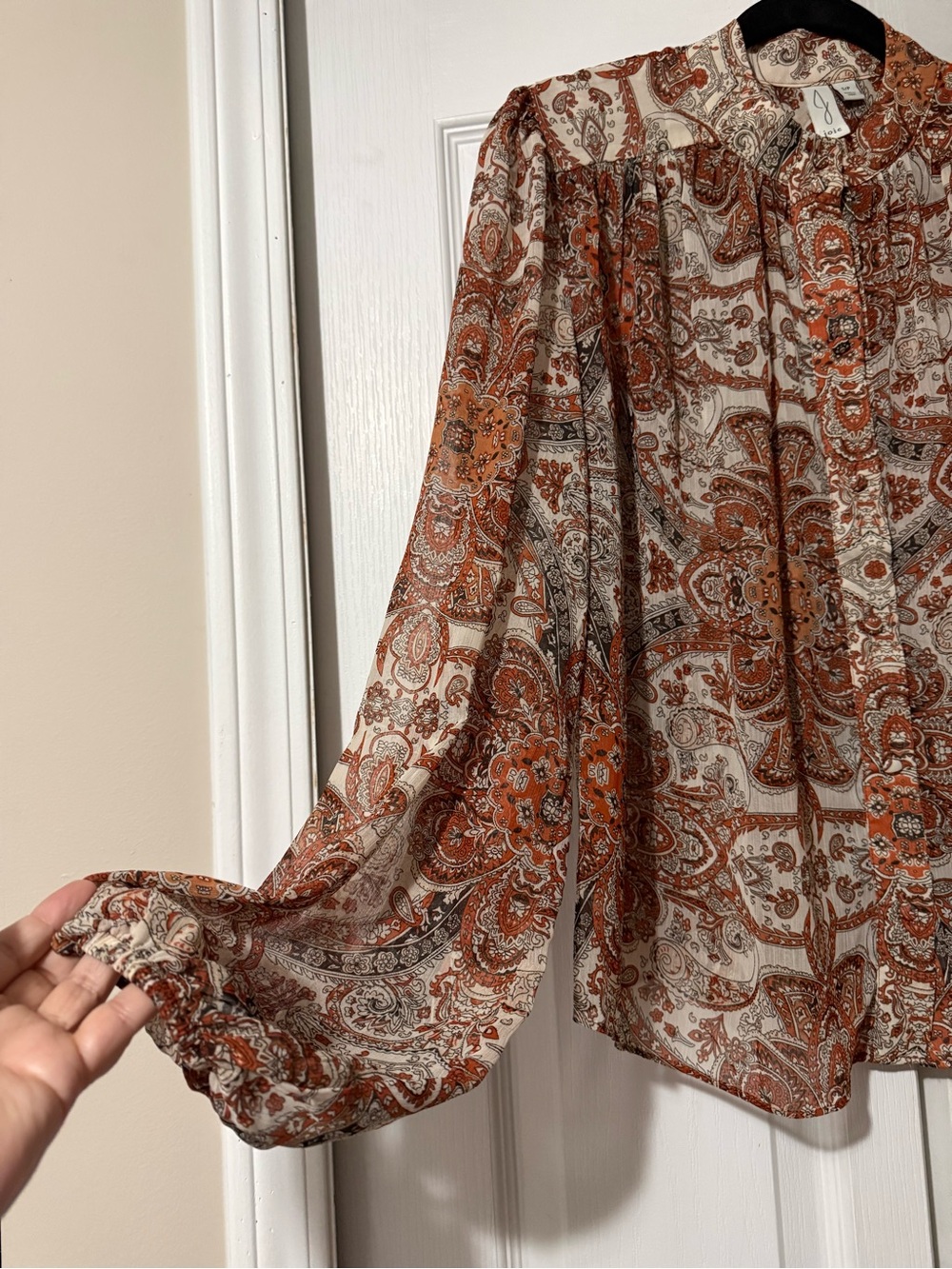 Joie Rust and Cream Paisley Button-Up Blouse - S - Picture 7 of 14